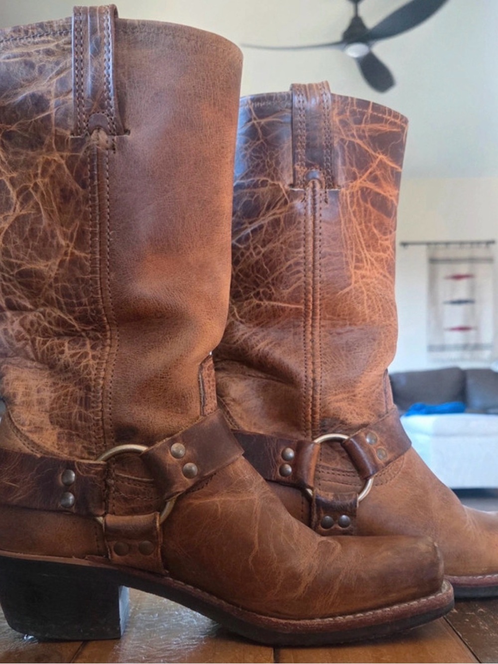 Frye Brown Leather Harness Moto Boots